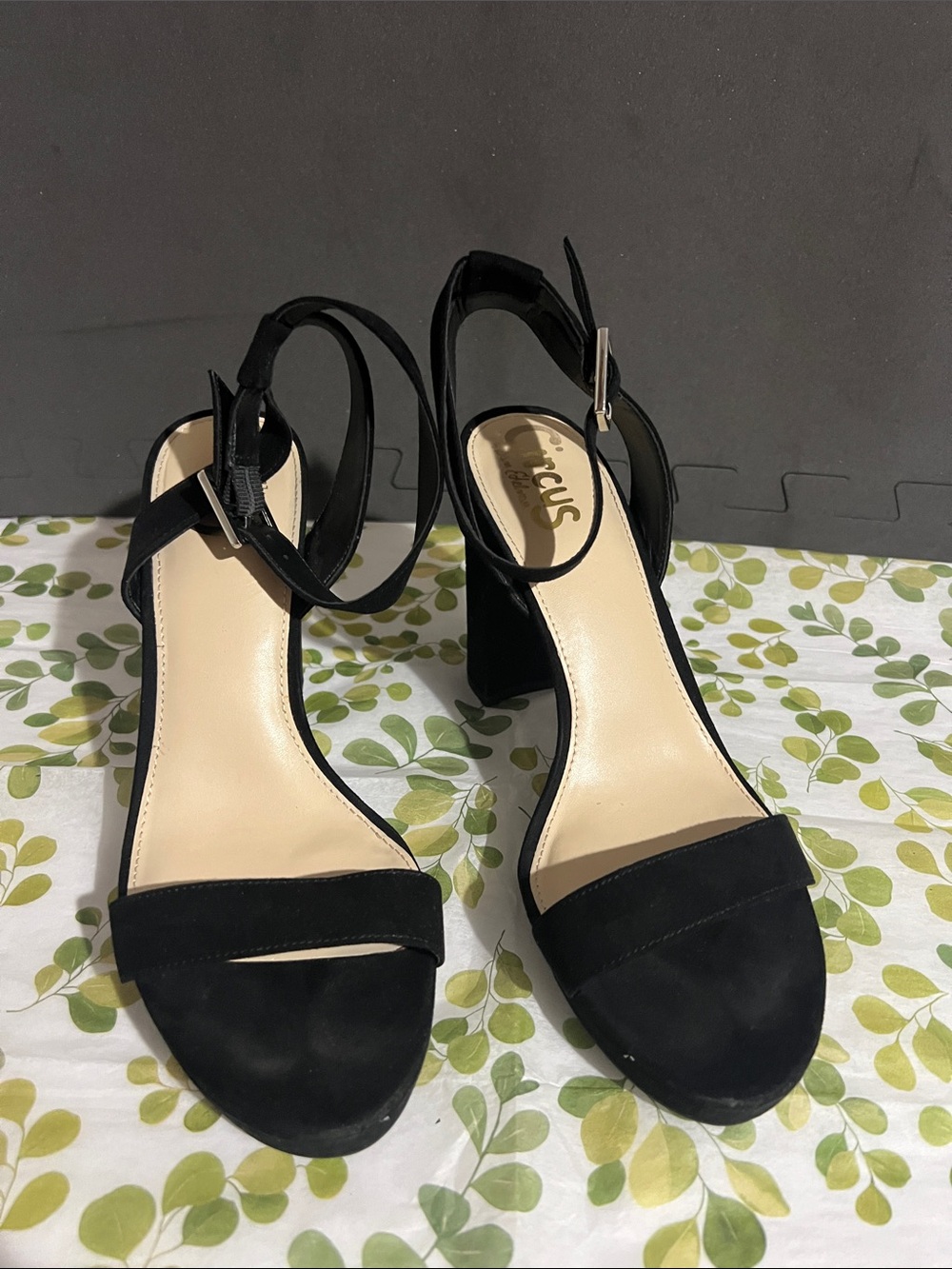 Sam Edelman Black Suede Ankle-Strap Block Heels